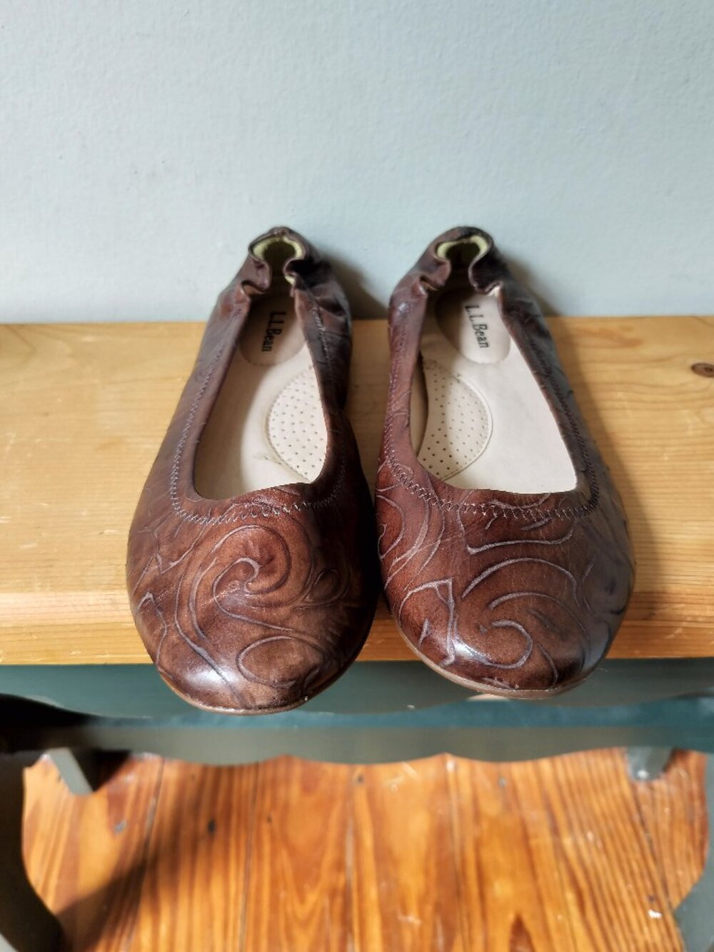 LL Bean Embossed Genuine Leather Flats